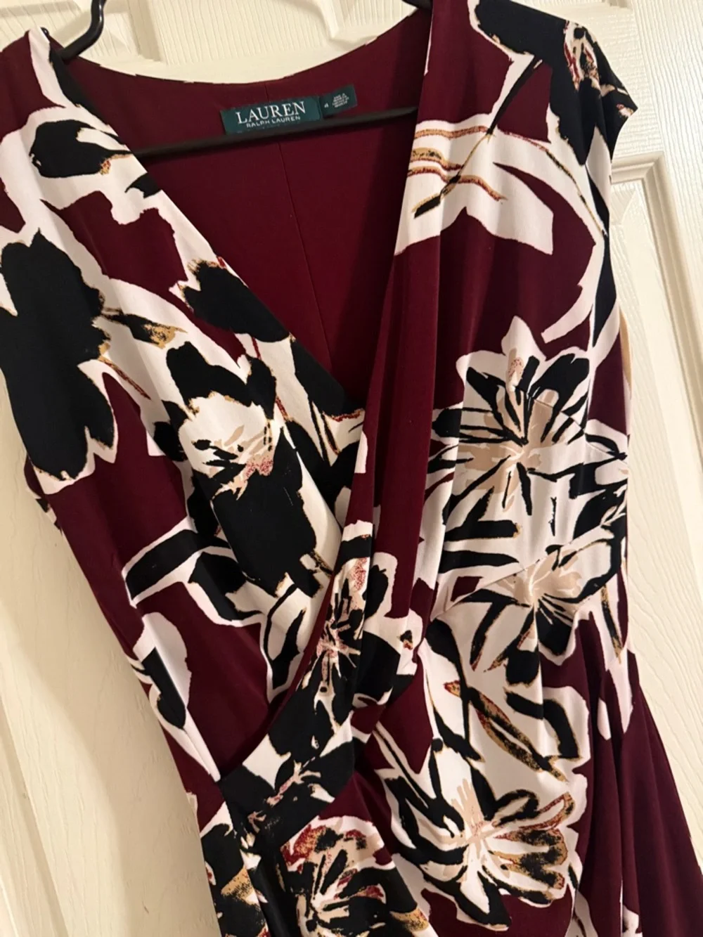 Ralph Lauren Burgundy Floral Wrap Midi Dress - Picture 3 of 7